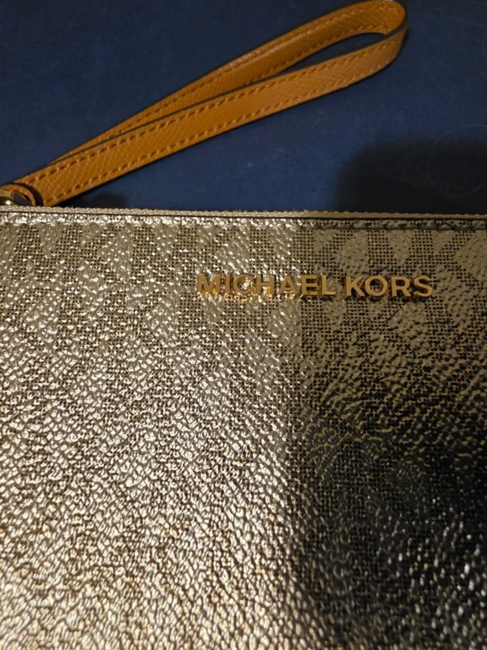 NWOT Michael Kors Adele Double Zip Wristlet Gold Metallic MK Signature - Picture 3 of 9